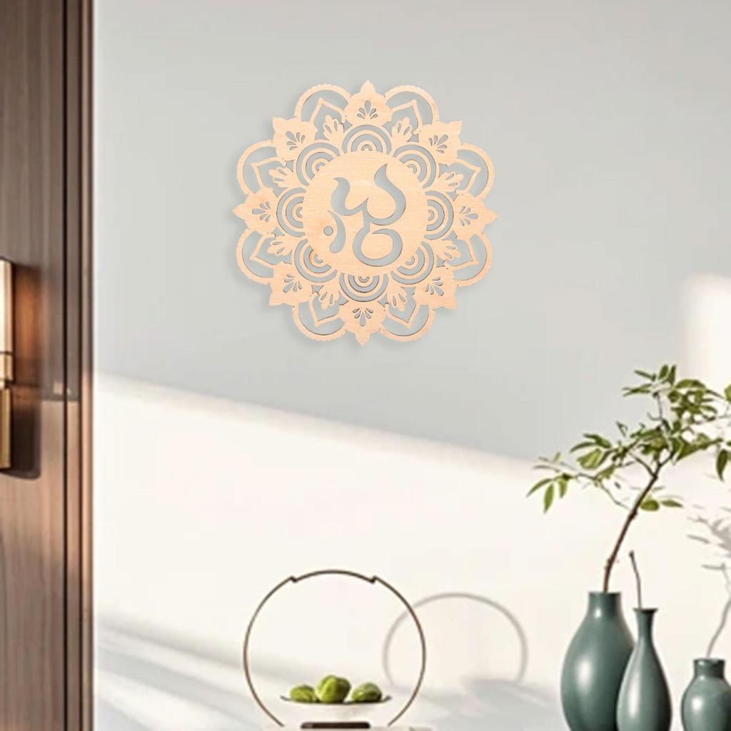 Geometric Wood Wall Art Hollow Craft Traditional 11.8'' Wooden Wall Decor Abstract Ornament for Dining Room Farmhouse Bedroom
