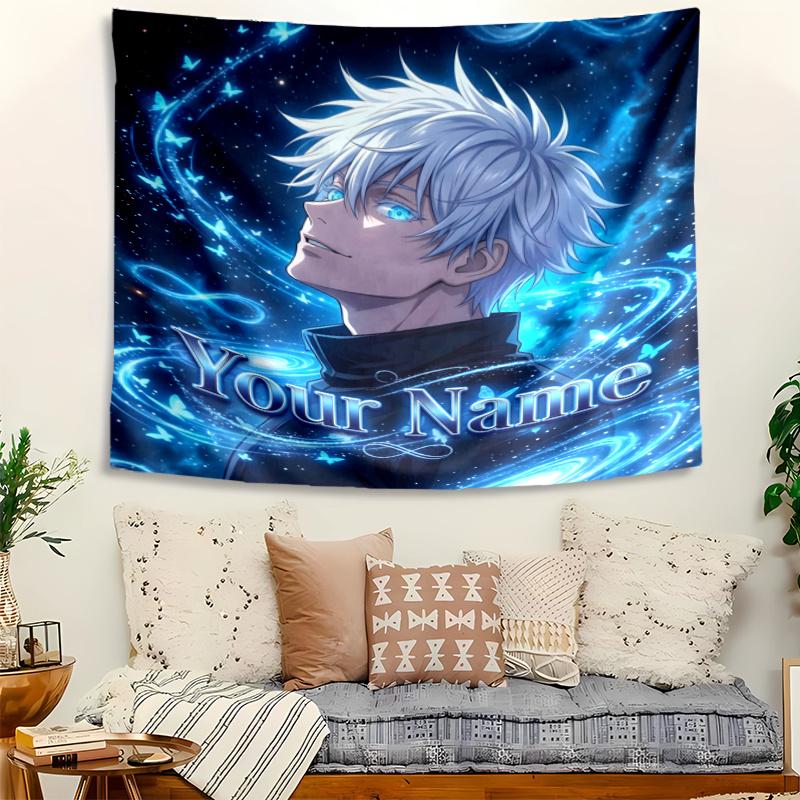 Personalized Name Gojo Satoru Tapestry, Wall Hanging Tapestry, Pattern Tapestry for Dorm Bedroom Living Room Wall Art Photography Backdrop