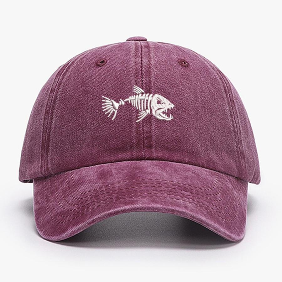 Embroidered Skullfish Fish Bone Vintage Soft Baseball Caps Men Women Water Washed Hat Sports Fishing Summer Autumn Peaked Cap