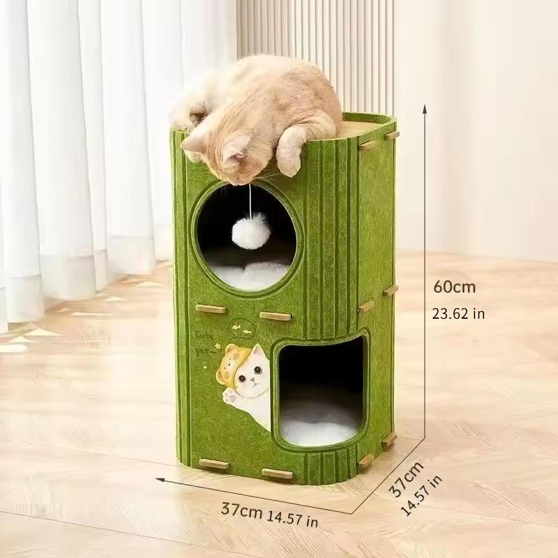 2-Tier Felt Cat House & Condo with Scratching Pad for Indoor Cats, Multi-Cat Families, Play & Sleep - High Demand Limited Stock