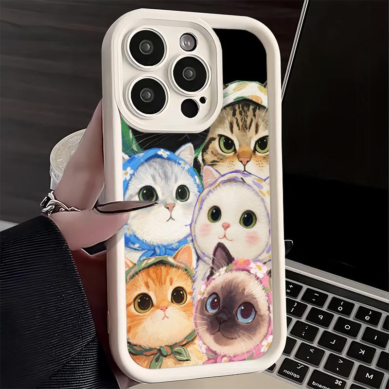 Phone Case for iPhone 17 Air 16E 15 16 Pro Max Cute Floral Headscarf Kitten Cover 14 Plus 13 12 Mini Soft Shell Silicone Fundas