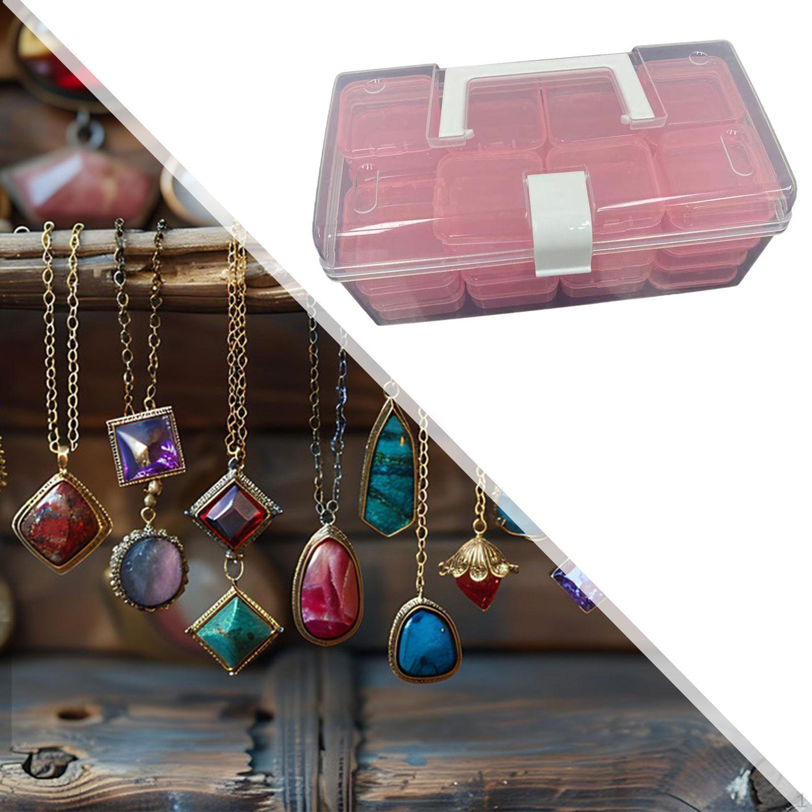 

Прозрачный пластиковый органайзер для бусин, контейнер для 32 маленьких коробок, футляр для хранения амулетов розовый