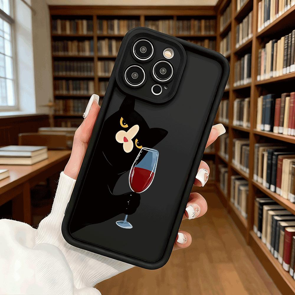 Black Cat with Red Wine Shockproof Soft Phone Case For Xiaomi Redmi Note 15 14 13 12 11 10 9 8 Pro Anti-Slip Anti-Fall Cover