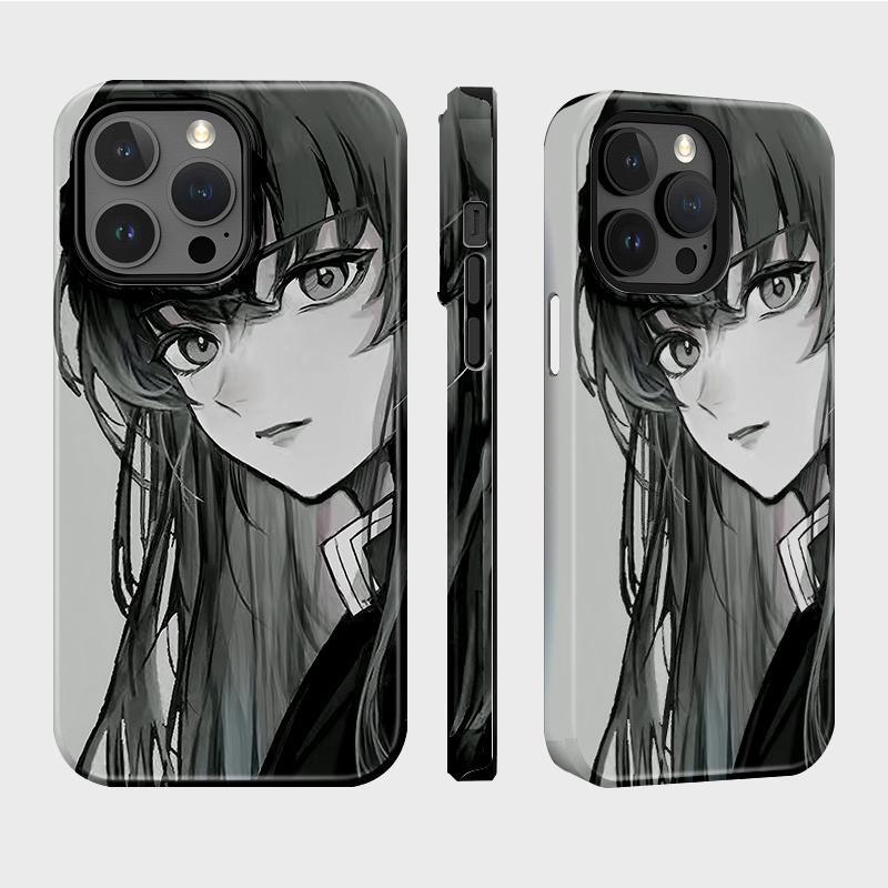 Sublimation Coated Glossy Phone Case Hard Plastic + Soft Shell Demon Slayer: Kimetsu no Yaiba Patterned Full Protective Back Cover for iPhone Samsung