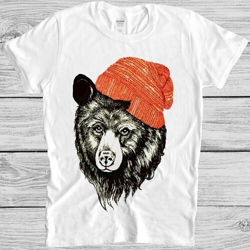 Bear with Beanie T Shirt Funny Cool Animal Present Cool Gift Tee M318