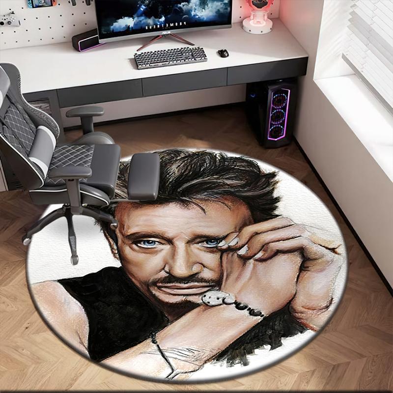 1pc Rock Star Johnny Hallyday Round Carpet Painted Printed Circular Carpet, Home Door Mat, Outdoor Travel Protection Carpet