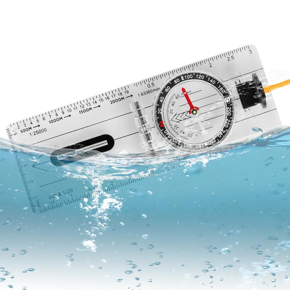 Compass Map Scale Ruler Folding Survival Waterproof Multifunctional for Outdoor Hiking Camping Survival Guiding Tool