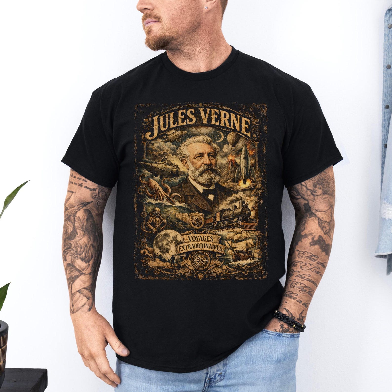 Jules Verne Shirt: Voyages Extraordinaires Tee | Steampunk Sci Fi Shirt | Classic Literature Tee | Book Lovers Gift Idea | Bookish Tee 4XL