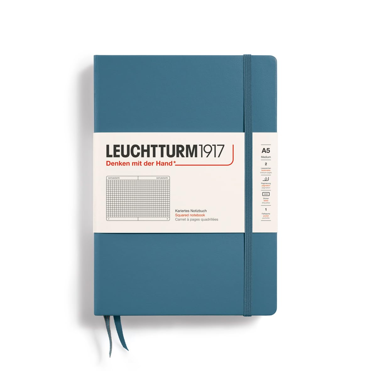 

Leuchtturm A5 Stone Officially Imported Notebook, Grid, Blue, 363336,