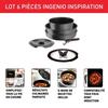 TEFAL INGENIO Lot 6 Pièces, Induction, Fonte Aluminium, Antiadhésif, Poêle, Cocotte, Couvercle Fonte + Verre, Inspiration L867S604