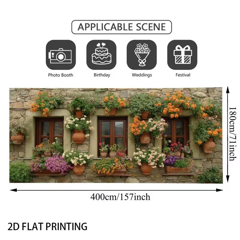 

2D Rustic Stone Wall Flower Window Backdrop, 400x180cm Floral House Photography Background Cloth 47.2x31.5inch/120*80cm