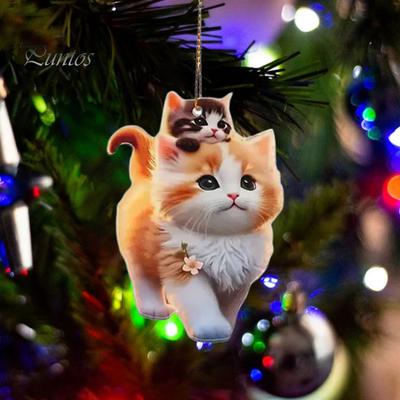 Cartoon Cat Acrylic Hanging Decoration Home Indoor Christmas Tree Car Rearview Mirror 2D Flat Kitten Hanging Ornament Animal Pendant