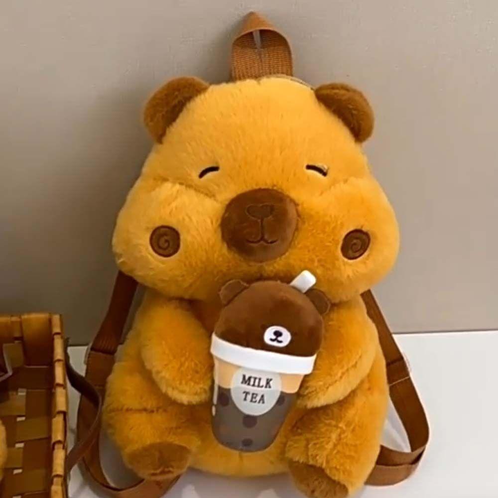 Soft Brown Doll Bag Cute Cartoon Daypack Creative Capybara Plush Backpack  Gifts