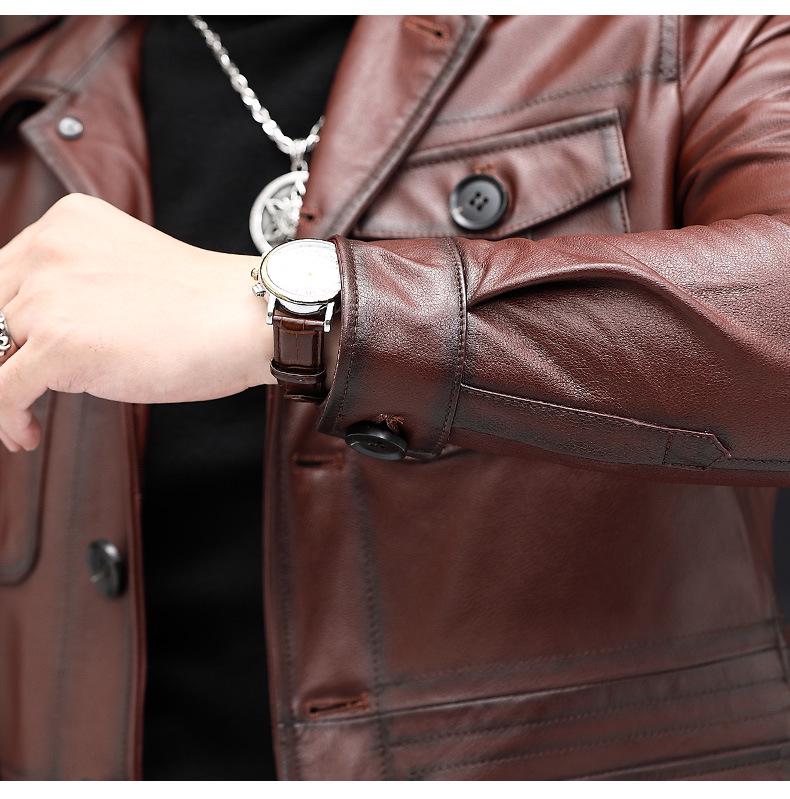 Men's Genuine Cowhide Leather Jacket, Autumn/Winter Business Casual, Optional Fleece Lining