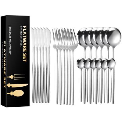 24 Piece Cutlery Set Stainless Steel Cutlery Set Knife Fork Spoon Flatware Set Kitchen Cutlery Flatware Set Washable