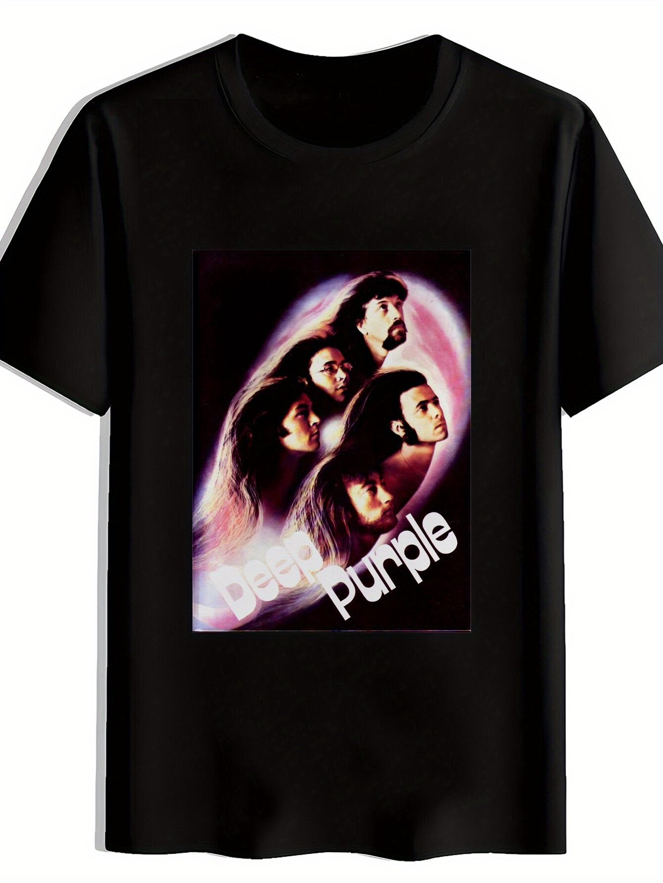 

Vintage Deep Purple Rock Band Graphic T-shirt - Short Sleeve Round Neck Polyester Top with Retro Music Print XXXXL