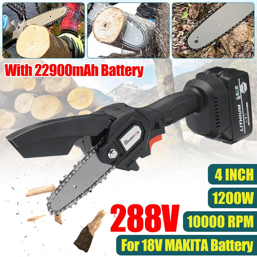 1200W 4 Inches Mini Electric Chain Saw Woodworking Purning Garden Logging Power Tools Adapt to Battery 288Vf