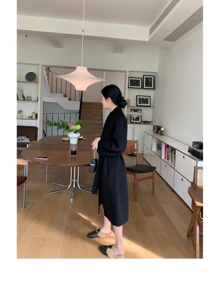 Women's Camel Wool Overcoat - Autumn/Winter High-End Suit with Belt, Petite Fit, Long H-Version, Elegant Temperament, Style 801