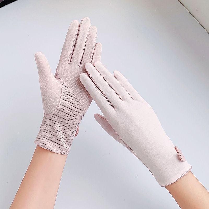 

Летние перчатки для защиты от солнца женские с защитой от УФ-лучей короткие кружевные для вождения езды нескользящие хлопковые тонкие для защиты от солнца весенне-осенние Full Finger Bows-Pink One size