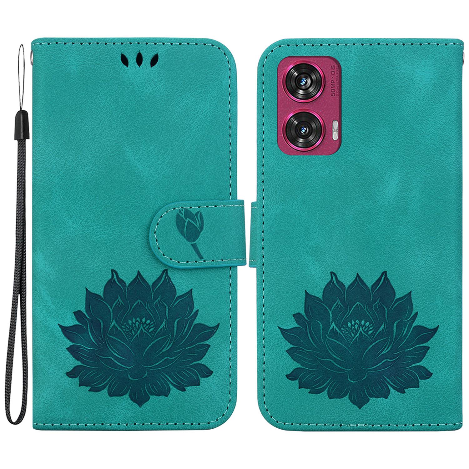 

Для Motorola Edge 50 Fusion 5G Гаманець Чохол для телефону Шкіряна відкидна кришка з тисненням лотоса Green