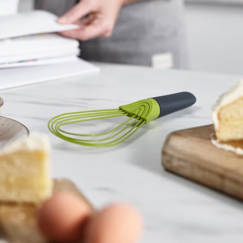 Joseph Joseph Twist Whisk - 2 In 1 - Flat and Balloon Whisks - Suitable for Nonstick Cookware, Silicone, Gray/Green [Authentic] 10539