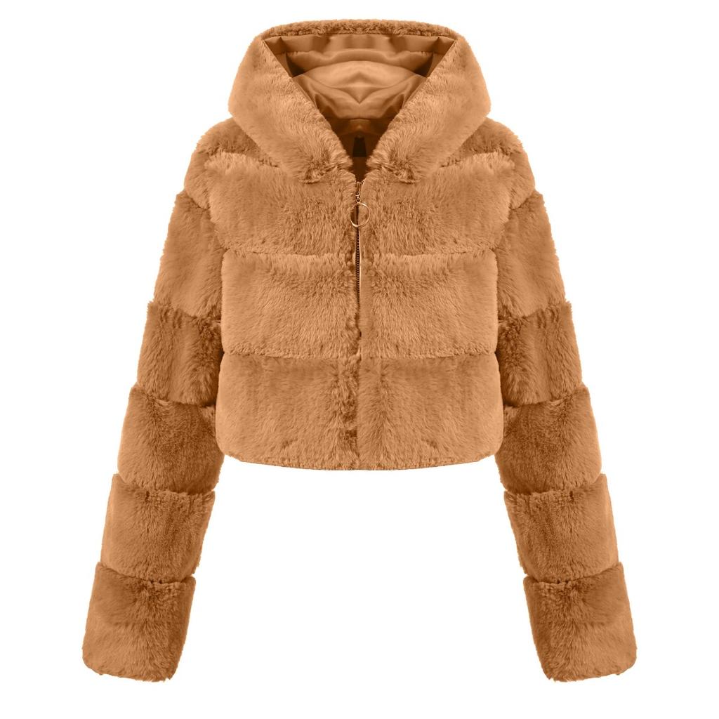 Y2k Streetwear Women Autumn Winter Faux Fur Coat Hooded Cropped Jacket Fur Coat Long Sleeve Cardigan Soft Tops Vintage Harajuku