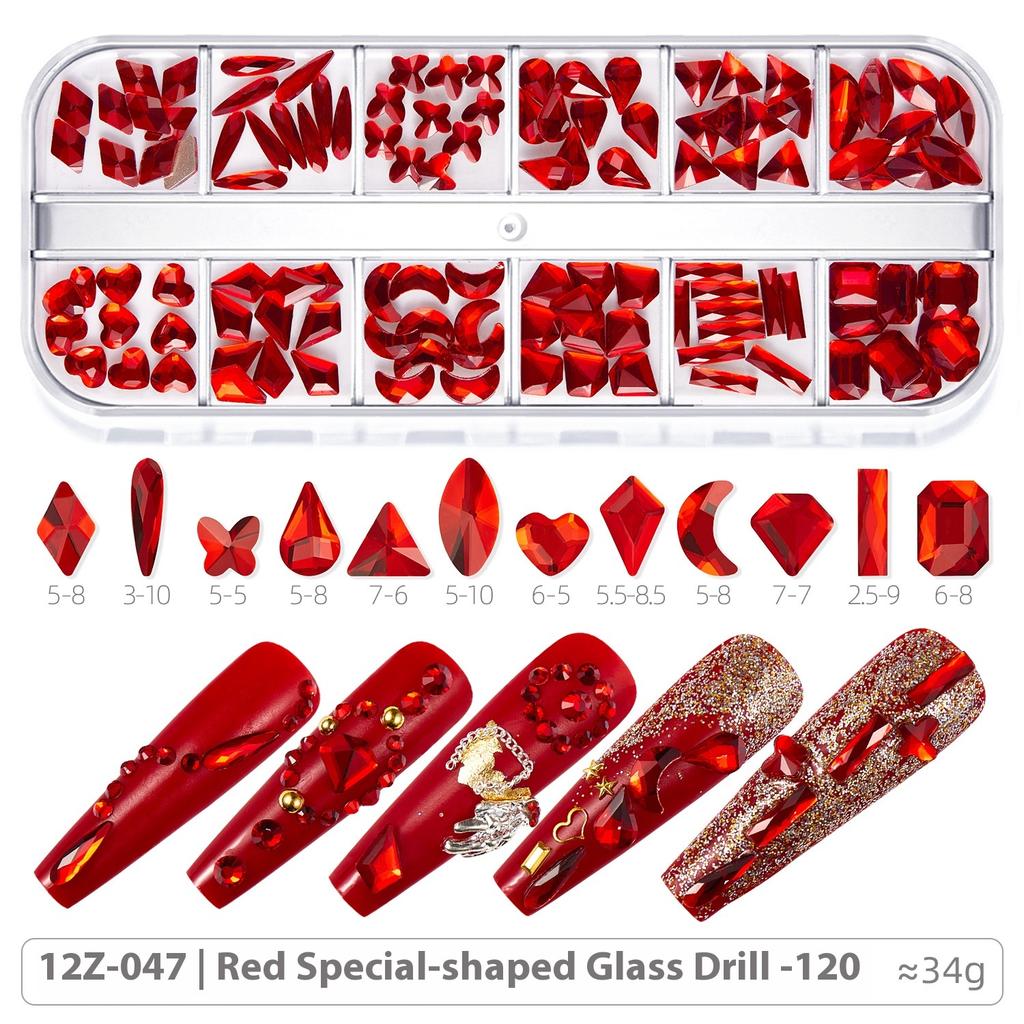 Broca para Nail Art 12 Compartimentos Strass Fundo Plano Broca Formato Especial Unha Vidro AB Aurora Transparente Broca Unha Conjunto de Joias para Nail Art