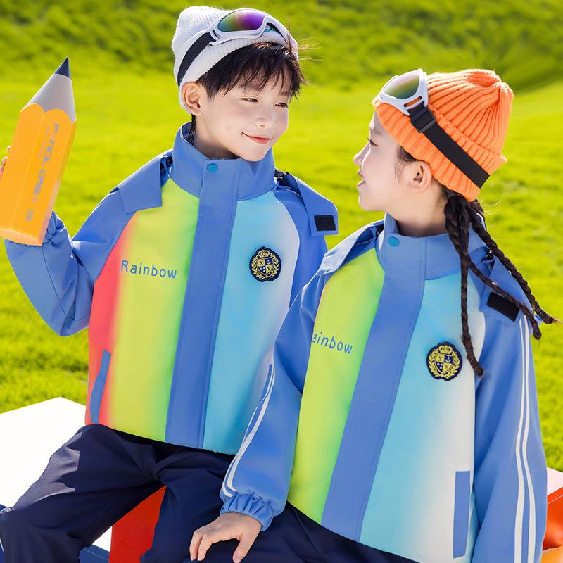 Rainbow Three-Piece Windbreaker Sports Suit for Kids - Autumn/Winter School & Kindergarten Uniform