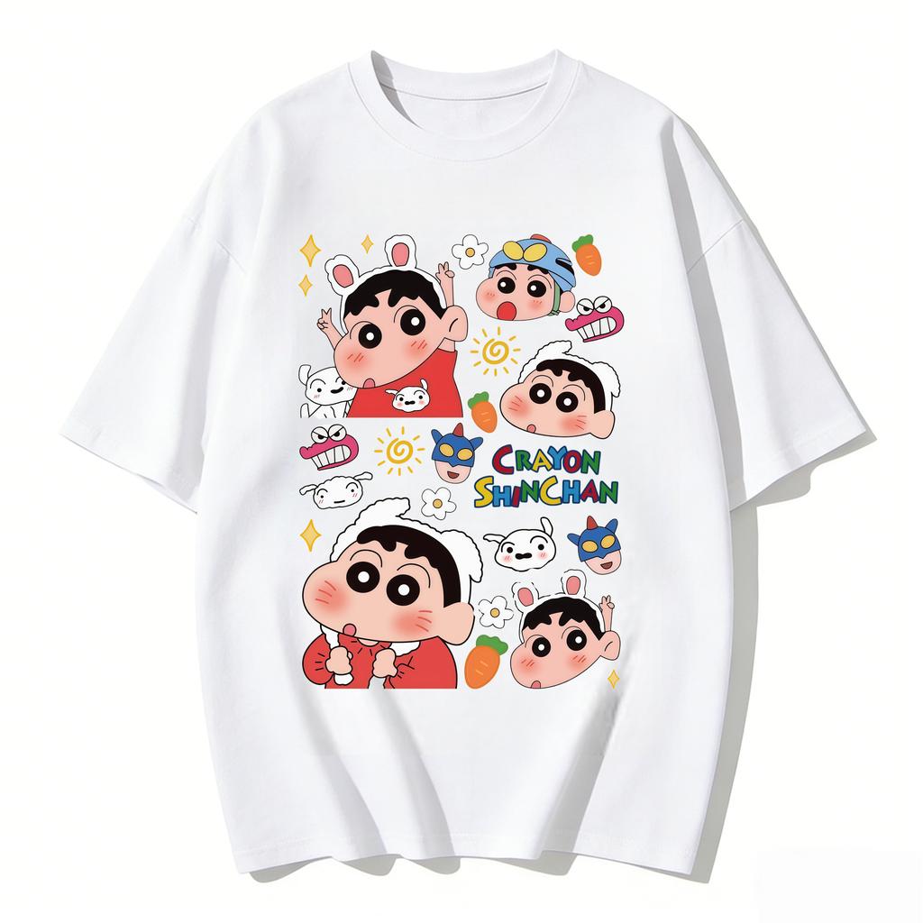 Crayon Shinchan Cute Cartoon T Shirt Unisex Women Kids Family Matching Tee Summer Casual Short Sleeve Cotton Top Fashion Streetwear