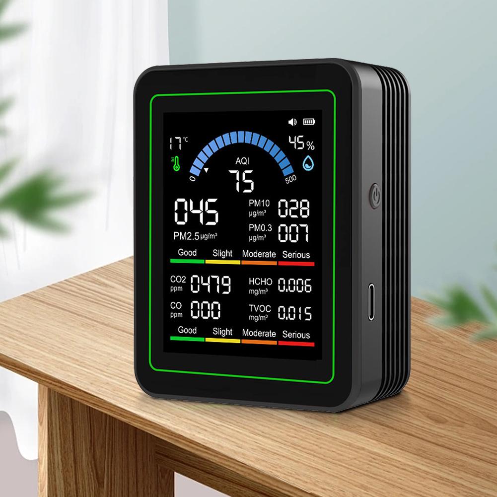 10-in-1 Air Quality Monitor Real-Time CO2 Tester with Display Temperature Humidity Detector for Office School & Hotel