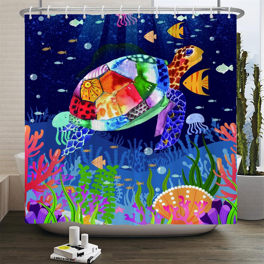 Ocean Underwater World Turtle Dolphin 3D Printing Shower Curtain Bathroom Curtain Waterproof Polyester Bath Curtains with Hooks