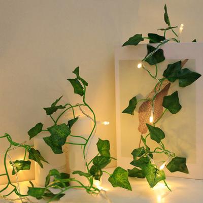 String Light Battery Operated Clear Veins Realistic Looking Vibrant Color Energy-saving Decorative Extra-Long Wedding Party Artificial Green Leaf