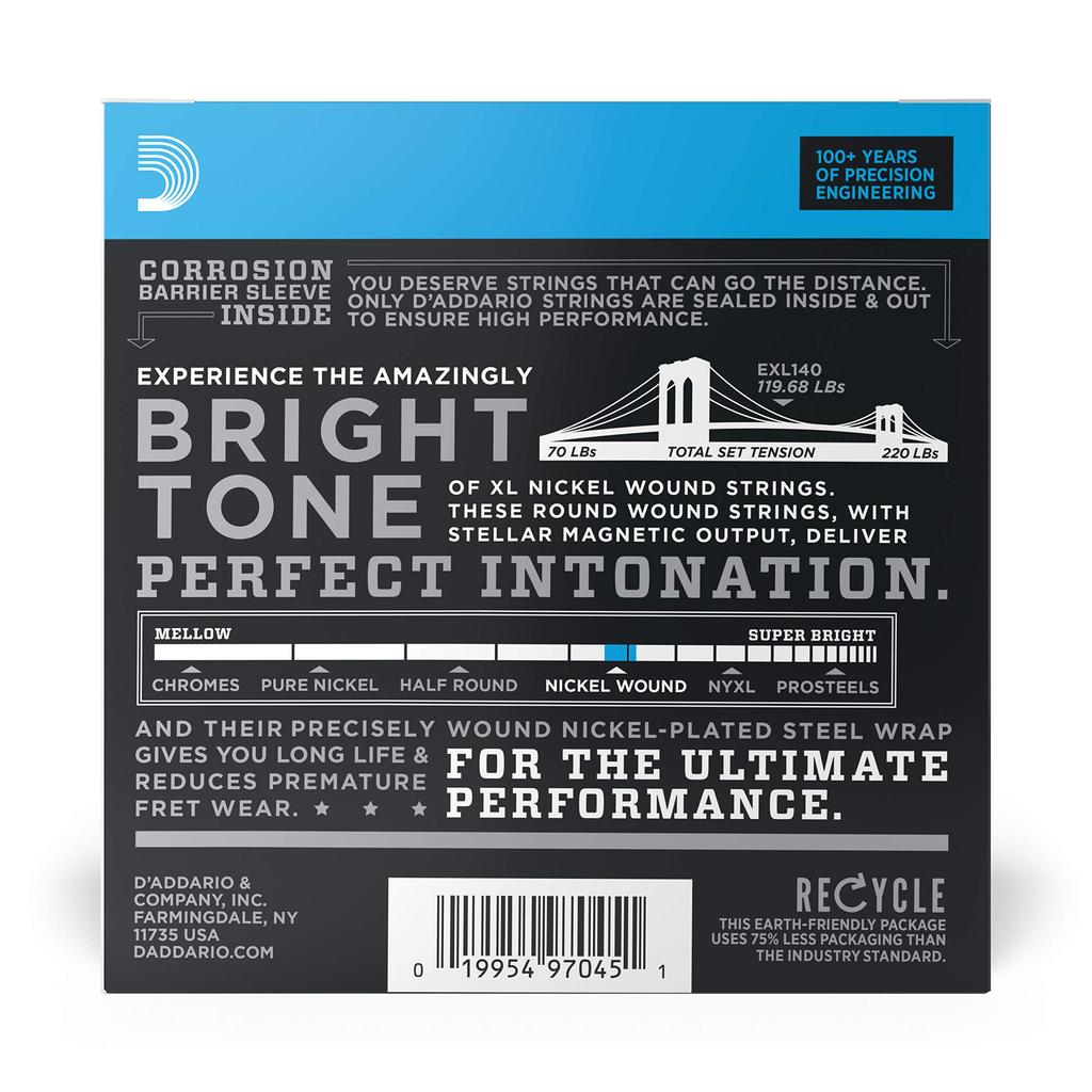 Electric Guitar XL Light D'Addario Strings, Nickel, .010-.052, Top/Heavy Bottom, 10-pack, EXL140-10P