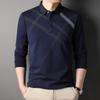 Spring New Long-sleeved T-shirt for Men with Mulberry Silk Stripes Casual Lapel Polo Shirt