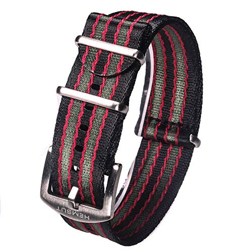 [hemsut H] Nylon Watch Band 20mm High-Quality Soft Replacement Watch Strap, Unisex, Military Heavy Duty, Stainless Steel Back, 4 Sizes 18/20/22/24mm