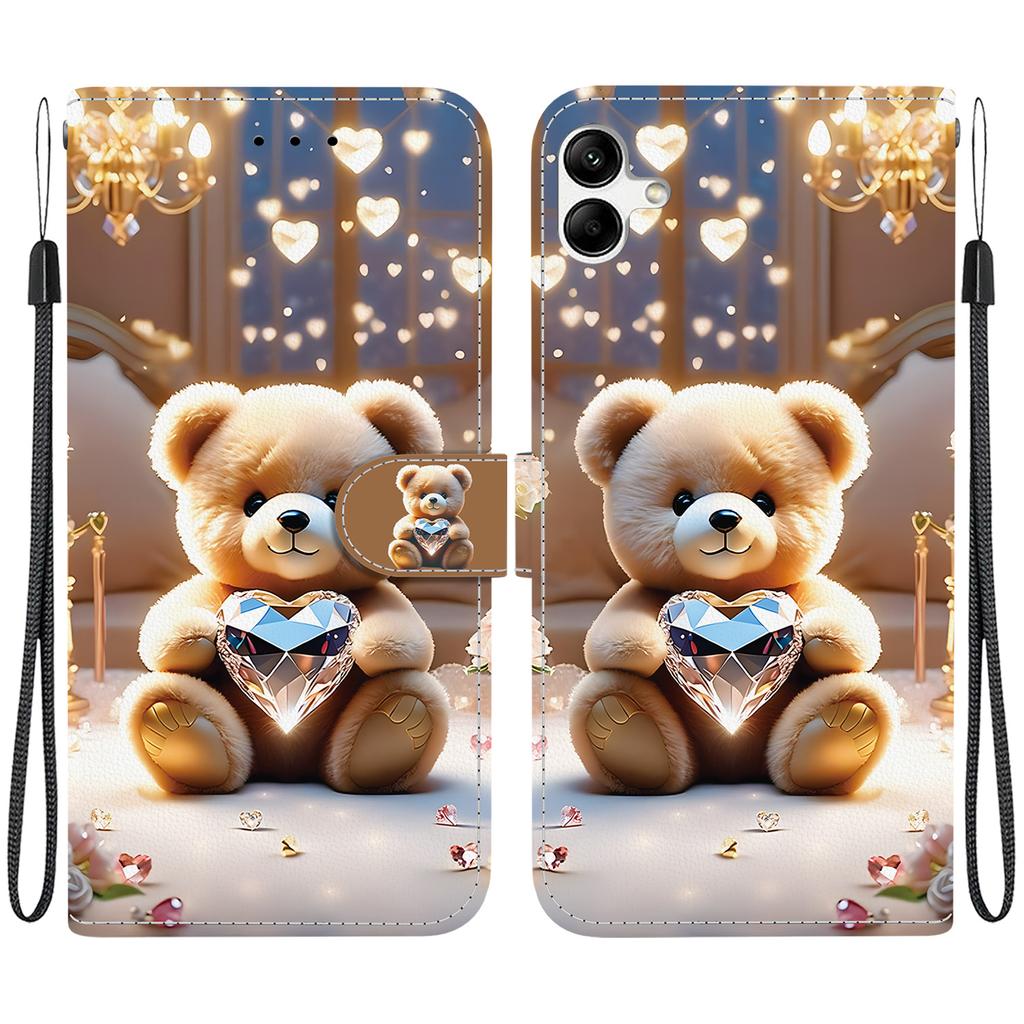 Ručně vyráběné PU kožené pouzdro s odklápěcím krytem pro Samsung A04e/F04/M04 (SM-A042F/E045F/M045F)- Protiskluzový nárazuvzdorný kryt s poutkem na zápěstí a designy srdce/růže a kočky