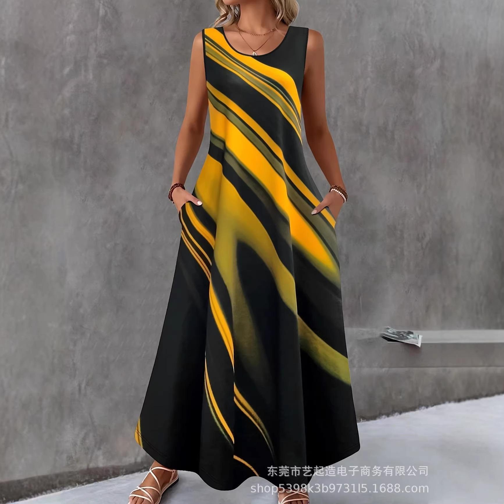 

2025 Floral Round Neck Short Sleeve 3D Print Dress - Elegant Women s Fashion L