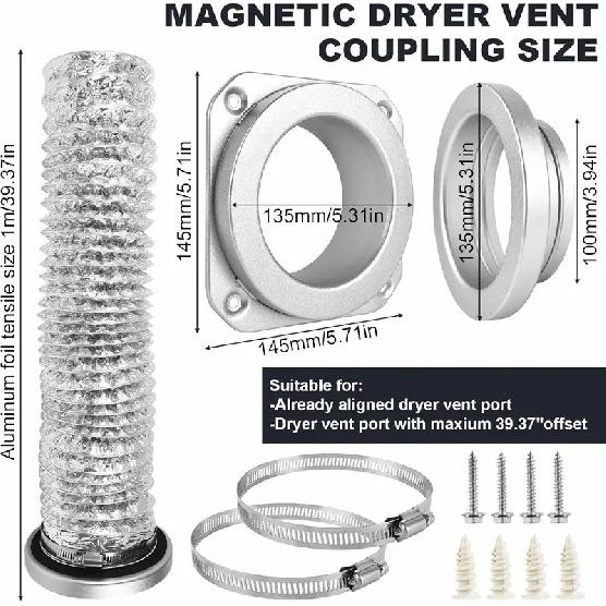 DVC-180 Magnetic Clamp Dryer Exhaust Hose Connection Kit Air-Tight Sealed Dryer Exhaust Hose Connection Kit Easy-Clean Quick-Release Coupling