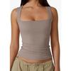 Solid Color Square Neck Sleeveless Top Solid Color Square Collar Slim Fit Sleeveless Top Female