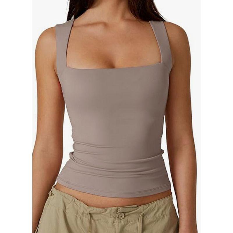 Solid Color Square Neck Sleeveless Top Solid Color Square Collar Slim Fit Sleeveless Top Female