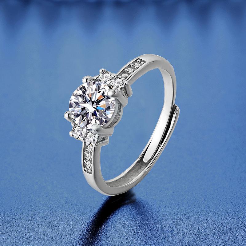 925 Sterling Silver Moissanite Love Ring, PT950 White Gold Plated, Colorfast Luxury Women's Band