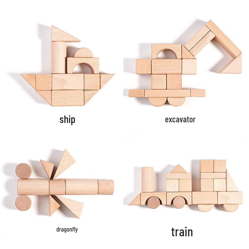 100-Piece Beech Wood Building Blocks for Kids Aged 3-12 - Educational and Developmental Toy
