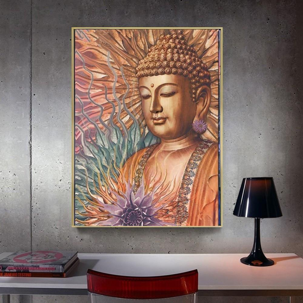 huacan Diamant-Gemälde voller runder Strass-Diamant-Stickerei, Kreuzstich, Buddha, 5D-DIY-Mosaik, Geschenk, Heimdekoration