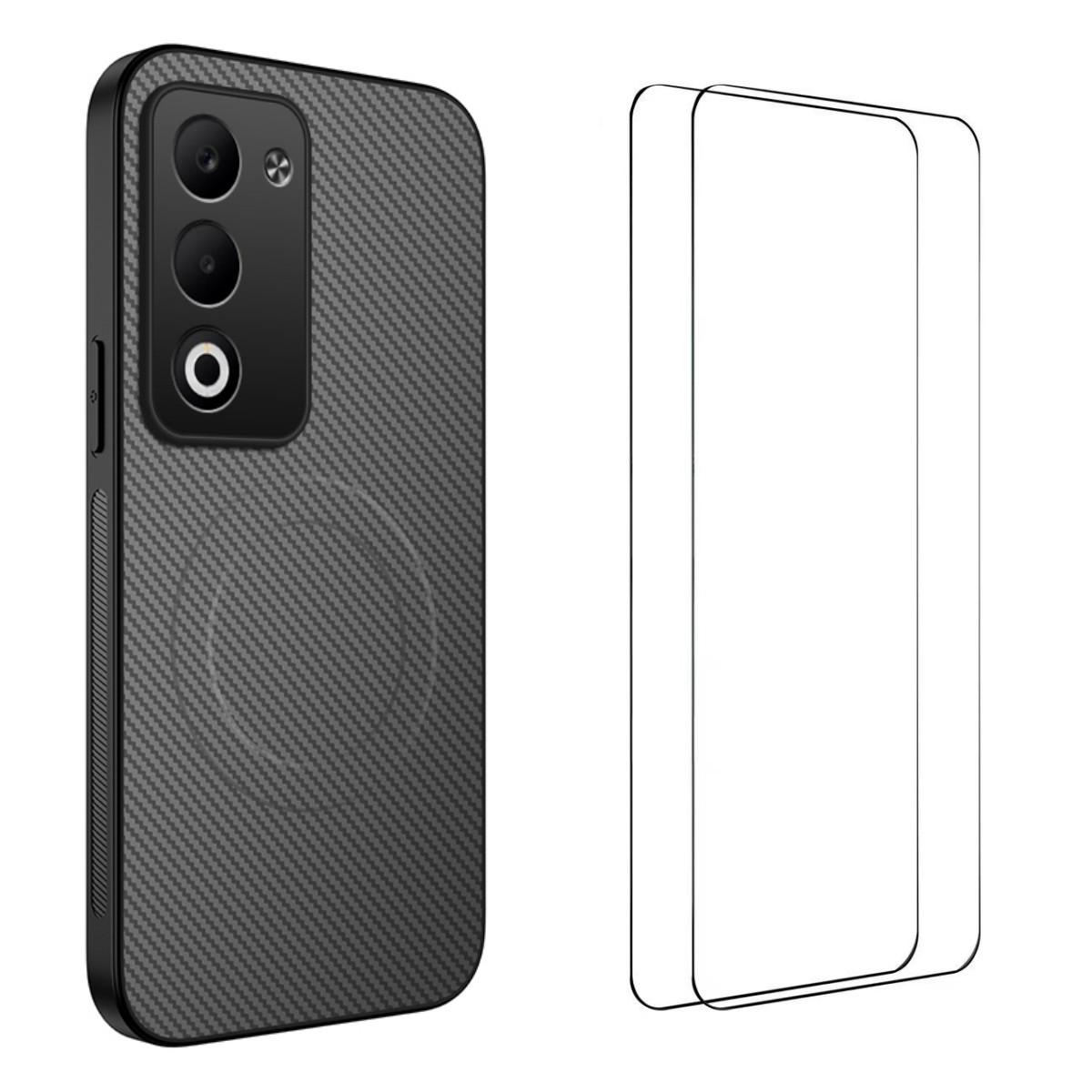 

For Xiaomi Redmi 15 5G (Global) (169mm) Magnetic Case WANLONFENG TQ1 Series Carbon Fiber Texture PC TPU Phone Cover with 2Pcs Screen Films C