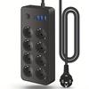 EU Plug AC Outlet Power Strip Multitap Extension Cord Electrical Socket Black Power Board with Surge Protector 2500W