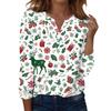 Women's Fashion Casual H Printed V-Neck Long Sleeve Decorative Button T-Shirt Tops
