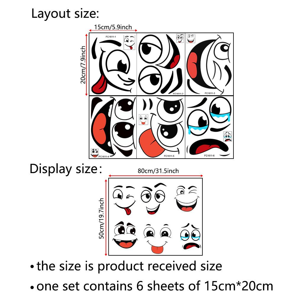 4/6 Sheets/Set Cartoon Face Stickers Self-Adhesive Removable Waterproof for Trash Can Toilet Refrigerator Home Art Decor