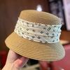 Hat women's summer straw fashion versatile bucket hat elegant flat top straw hat sunshade sunscreen basin hat