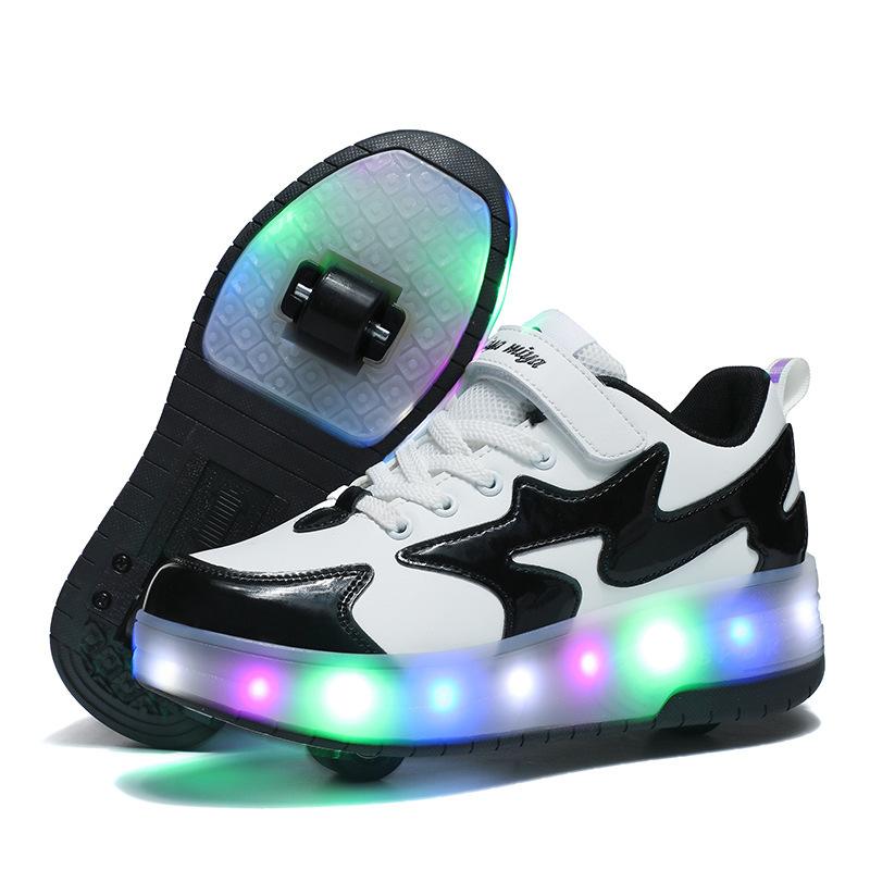 Children's Glowing Runaway Shoes Boys Girls Adult Double Wheel Burst Shoe Lace Wheel Shoes Schoolgirl Roller Skates None