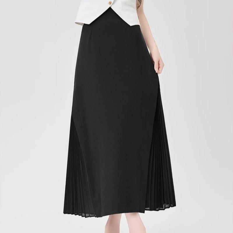 Chiffon Spliced gray Suit Skirt for Women in Summer Thin Pleated Spliced a-line Long Skirt